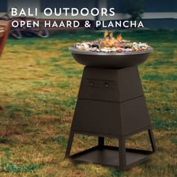 Bali OUTDOORS 3-in-1 Grillring BBQ en Plancha Grill en Vuurkorf– Staand Vuurschaal BBQ met Brandhout Opslagplaats - RVS ronde Teppanyaki Bakplaat - Houtskoolbarbecue – Buitenkeuken – Metaal – Zwart – Ø 58.5x H83cm — thumbnail 2