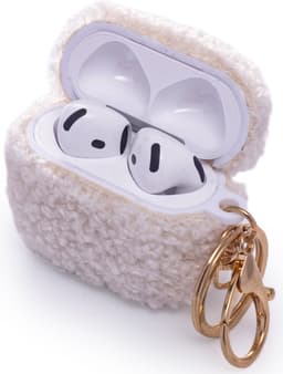 Casemania Hoesje Geschikt voor Apple AirPods 4 - Wit - Schokbestendig Teddy Furr Cover met Ring & Sleutelhanger — thumbnail 1