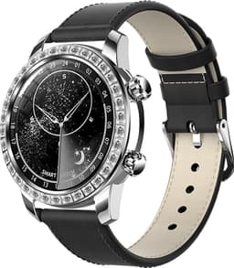WizBay Premium Select® Smartwatch 1.52 Inch AMOLED - Bellen - Wireless Charging - Kompas - Hartslag O2 en Bloeddruk - Multi Sport - Zilver - Zwart Lederen Band extra Zwarte TPU Band — thumbnail 1