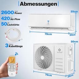 Split Airconditioner 9000 BTU (2.6 kW) WiFi Ready – A+++ Energiezuinig Koelen & Verwarmen – Zeer Stil Inverter Airco met Timer, Afstandsbediening & Complete Installatieset (3m) – Laura — thumbnail 4