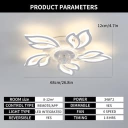 Plafondventilator met Verlichting, 6 Snelheden en Afstandsbediening - Moderne LED Plafondlamp — thumbnail 2