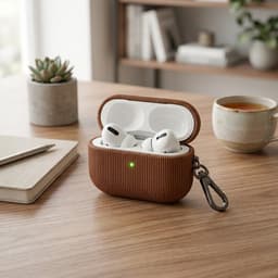 Luxe geribd hoesje voor oordopjes – Vertical Stripe design met sleutelhaak, geschikt voor AirPods Pro 3 (Bruin) — thumbnail 2