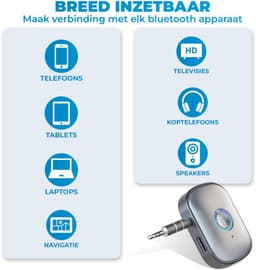 Bluetooth Receiver - Bluetooth 5.4 - Universeel via 3.5MM AUX - Bluetooth Ontvanger - Handsfree Bellen & Muziek - Audio Receiver - Voor Auto - Zilver — thumbnail 4