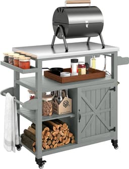 Outsunny Grillwagen - Roestvrij staal, vurenhout - 107 x 49,5 x 92,5 cm - Grijs — thumbnail 1