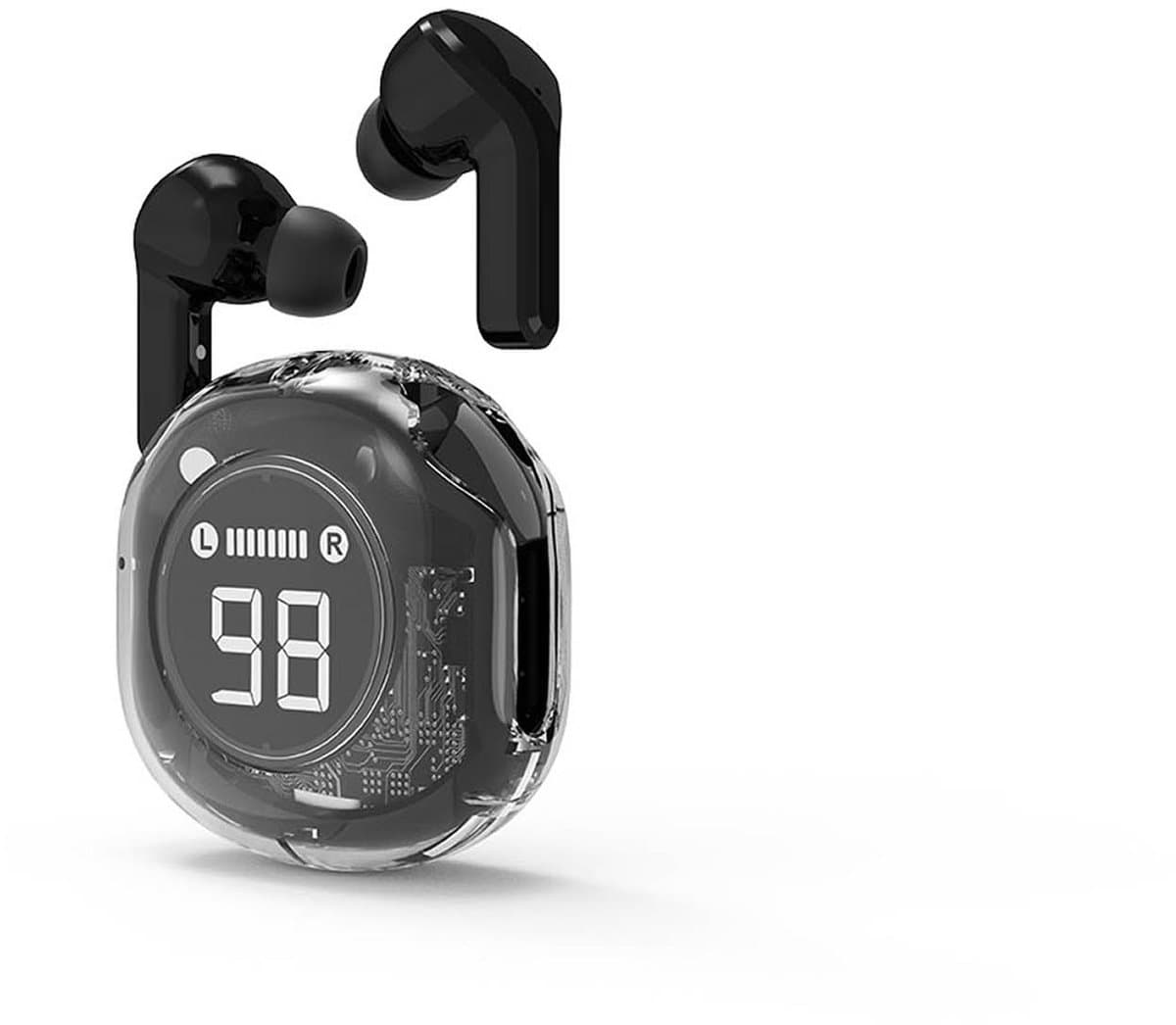 Gembird Transparante TWS In-Ear Koptelefoon – Draadloos Bluetooth Hoofdtelefoon – Zwart – Oplaadcase Inclusief – Compact en Lichtgewicht — afbeelding 1