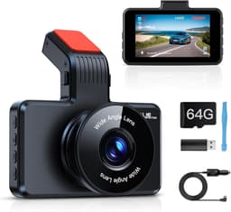 Autodashcam voor met 64 GB SD-kaart, 1080P FHD 3" autodashcam, autodashcam met 170° groothoek, nachtzicht WDR, loopopname — thumbnail 1