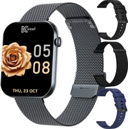 Kiraal Aura AMOLED Smartwatch voor Dames – 4 Bandjes (RVS, Nylon & 2x Siliconen) – Hartslagmeter – Stappenteller – Slaapmonitor – Multisport – Compatibel met Android & iOS – Zwart en Blauw — thumbnail 1
