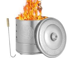 Roestvrijstalen Verbrandingsoven - Papierverbrander Buiten - Afval Verwerken - Draagbaar met Handvat - 28 x 28 x 28 cm - Zilver