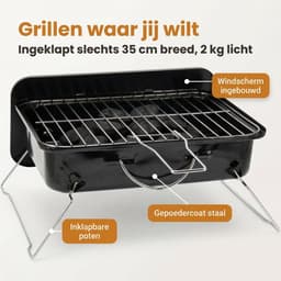 Lomera Draagbare BBQ - Tafel BBQ - Tafelbarbecue - Draagbare Barbecue - Mini BBQ - Camping BBQ - Camping Barbecue - Houtskool BBQ - Houtskoolbarbecue - Opvouwbare BBQ - Inklapbare BBQ — thumbnail 3