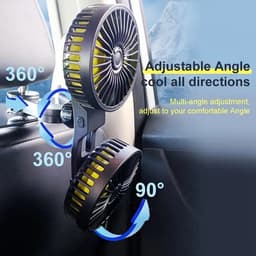 Auto Hoofdsteun Ventilator - Autoventilator Achterbank - USB - Dubbele Kop - 5 Bladen - 10W - Krachtige Luchtstroom - Zwart — thumbnail 4