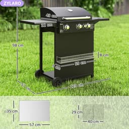 Gasbarbecue - Gasbarbecue en grill - 4 Branders - Zijbrander - 9,5 kW - Grillwagen - met Grillrooster, Wielen, Bijzettafels, Drukregelaar, Slangen, Hermometer en Warmhoudplaten - 123 x 57 x 98 cm - Zwart — thumbnail 4