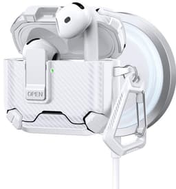 Telestore - AirPods 4 Carbon hard case cover - Carbon hybride wit hoesje Beschermhoes - AirPods 4 Cover - hoesje geschikt voor Apple Airpods 4 - wit - Carbon hard cover - met MagSafe functie — thumbnail 1