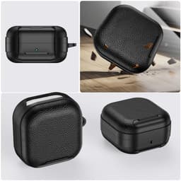 Telestore - hoesje geschikt voor Samsung Galaxy Buds4 / 4 pro hard case cover - zwart - leather look hoesje Beschermhoes - Samsung Galaxy Buds 4 / 4 Pro Cover - Buds4 hoesje — thumbnail 2