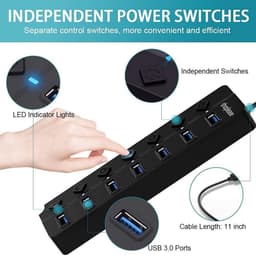 USB 3.0 Splitter 7 Poorts met 5V/2A Adapter en Individuele Aan/Uit-schakelaar — thumbnail 4