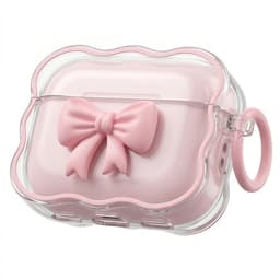 Roze transparant hoesje voor oordopjes dames met 3D strik en golvende rand geschikt voor AirPods Pro 2 siliconen soft case beschermhoes met ring — thumbnail 1