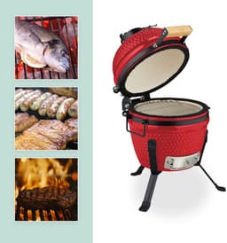 Kamado barbecue - Ø 26 cm - keramisch - met thermometer - deksel - rood — thumbnail 4