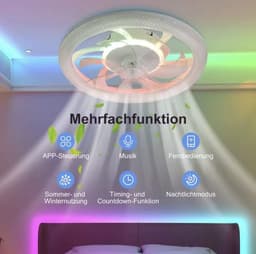 RGB Plafondventilator - Met Speaker - Dimbaar Met Afstandsbediening - 12 Kleuren - 60W - RGB Muziek Ventilator - Woonkamerlamp - Kroonluchter Ventilator — thumbnail 4