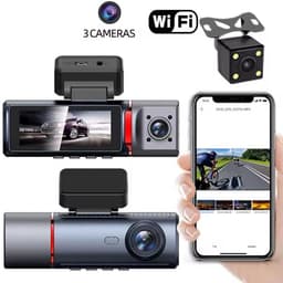 Dashcam 4K, 3.16 Inch 3-Lens WiFi GPS – Voor-, Achter- & Binnenopname – Nachtzicht, Parkeerbewaking, G-Sensor – Full HD Video Recorder voor Taxi & Personenau — thumbnail 4