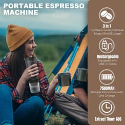 Draagbaar Koffiezetapparaat - 3-in-1 Espressomachine voor Capsules en Gemalen Koffie - Compact en Snel Verwarmd voor Thuis en Op Reis — thumbnail 4