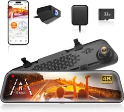 WOLFBOX Spiegel Dashcam Achteruitrijcamera, 12" IPS Volledig Touchscreen, 2160P HD Dual Lens Slimme Achteruitkijkspiegel voor Auto’s en Vrachtwagens, HDR Stream Media met Nachtzicht, Inclusief Gratis 32GB TF-kaart — thumbnail 1