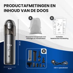 TTD® Premium Auto Stofzuiger Draadloos en Oplaadbaar - 17.000 Pa - Kruimeldief Snoerloos - Handstofzuiger - Blazen & Zuigen - Hittebestending - Compact design - Met HEPA-filter — thumbnail 5