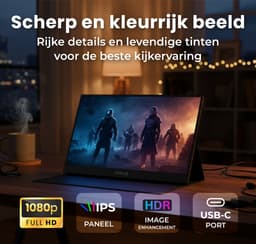 HoriVue Premium Portable Monitor 15.6 inch - Full HD - Extra Scherm Laptop - Draagbare Monitor - Gaming - IPS Beeldscherm - Plug & Play - Incl Beschermhoes - 2025 model — thumbnail 4