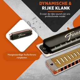 Finesse Premium Mondharmonica Pro – C Majeur – met Case - voor Volwassenen & Kinderen - Zwart — thumbnail 2