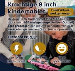 AngelTech Kindertablet PRO MAX - Android 15 - 4+3GB RAM - 64+64 GB - Snelle 8 Inch Kindertablet - Vanaf 3 Jaar - Perfect Voor School - Ouderlijk Toezicht - Ook Voor Volwassenen - 360° Fidgy Beschermhoes - Blauw — thumbnail 3