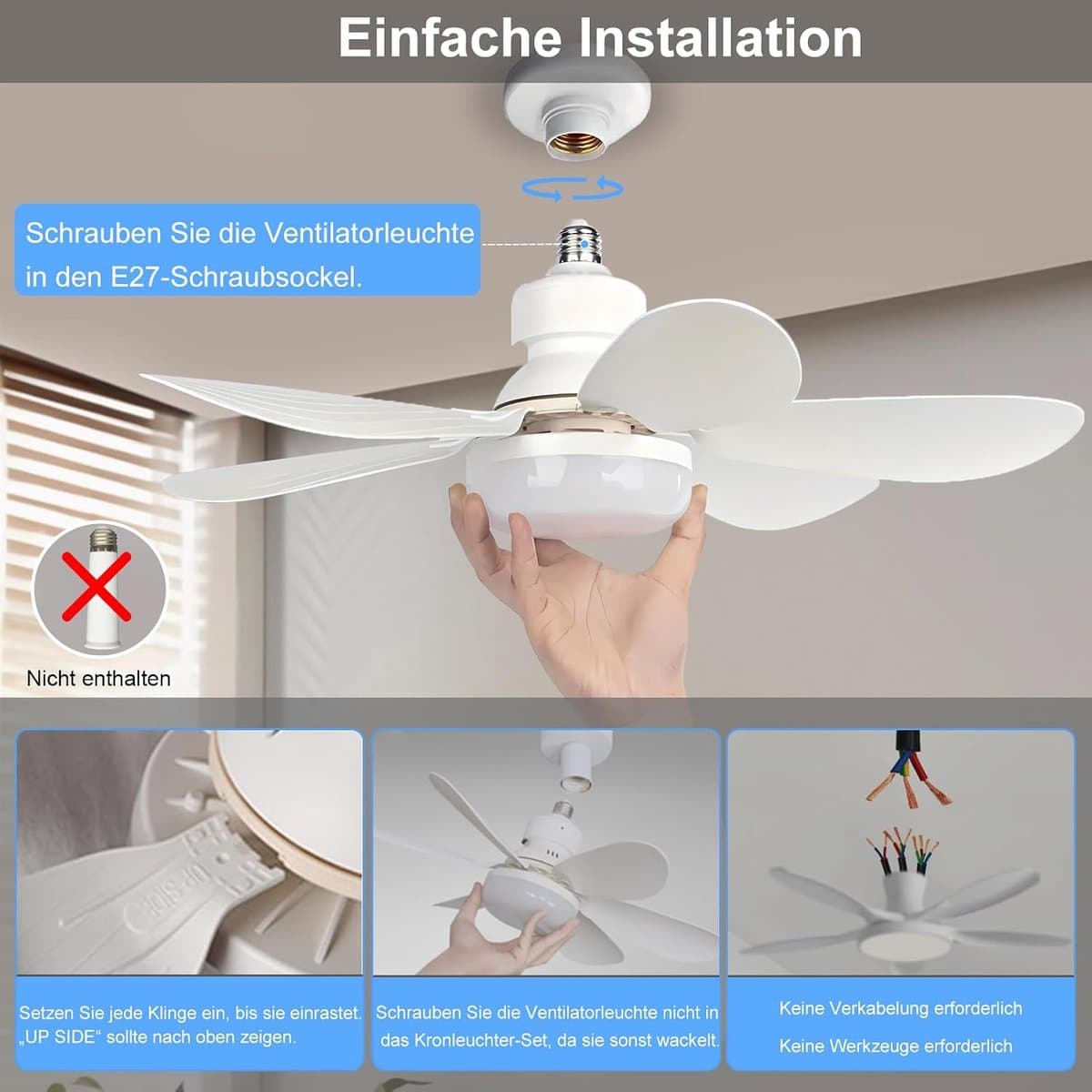 Plafondventilator met lamp - Ventilatorlamp - Comfort in huis - Instelbare lichtkleur - 52CM - Wit — afbeelding 1