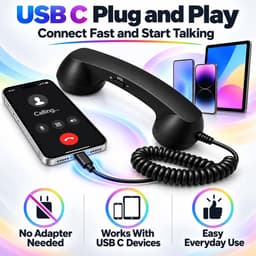 Retro Telefoonhoorn - Geschikt voor Smartphones met USB-C - Bedrade Vintage Handset - Plug & Play - Met Microfoon & Luidspreker - Voor Bellen, Videobellen & Thuiswerk - Oranje — thumbnail 5