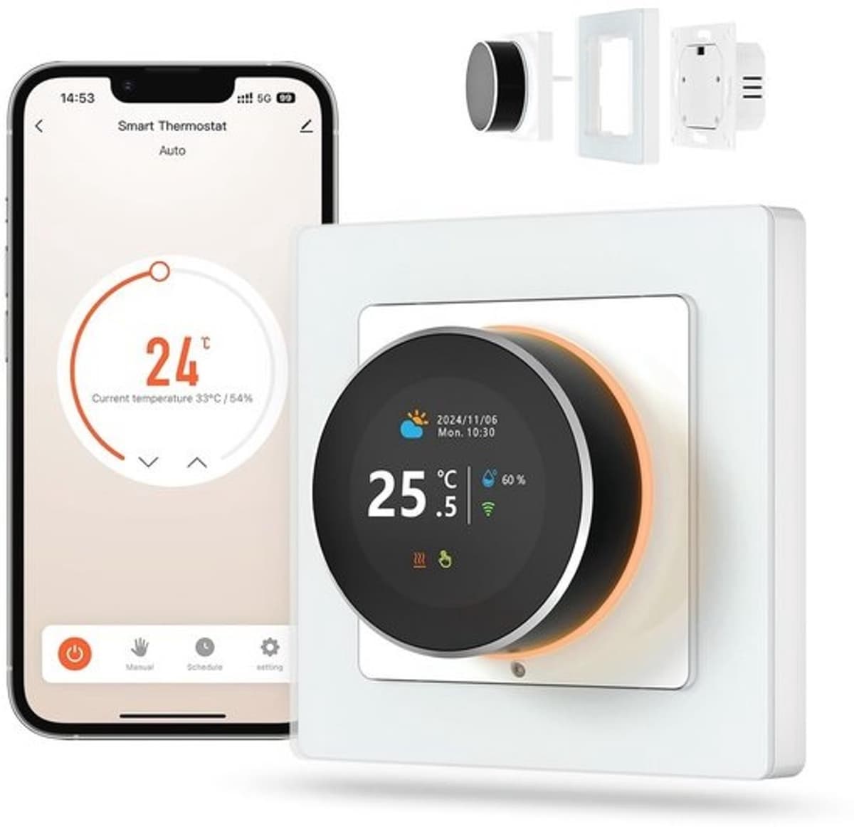 Slimme thermostaat voor watervloerverwarming met wifi en draaiknop - Werkt met Alexa en Google Home — afbeelding 1