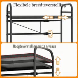 Magnetron Rek, 2-Laags, Breedte & Hogte Verstelbar, Zwart — thumbnail 3
