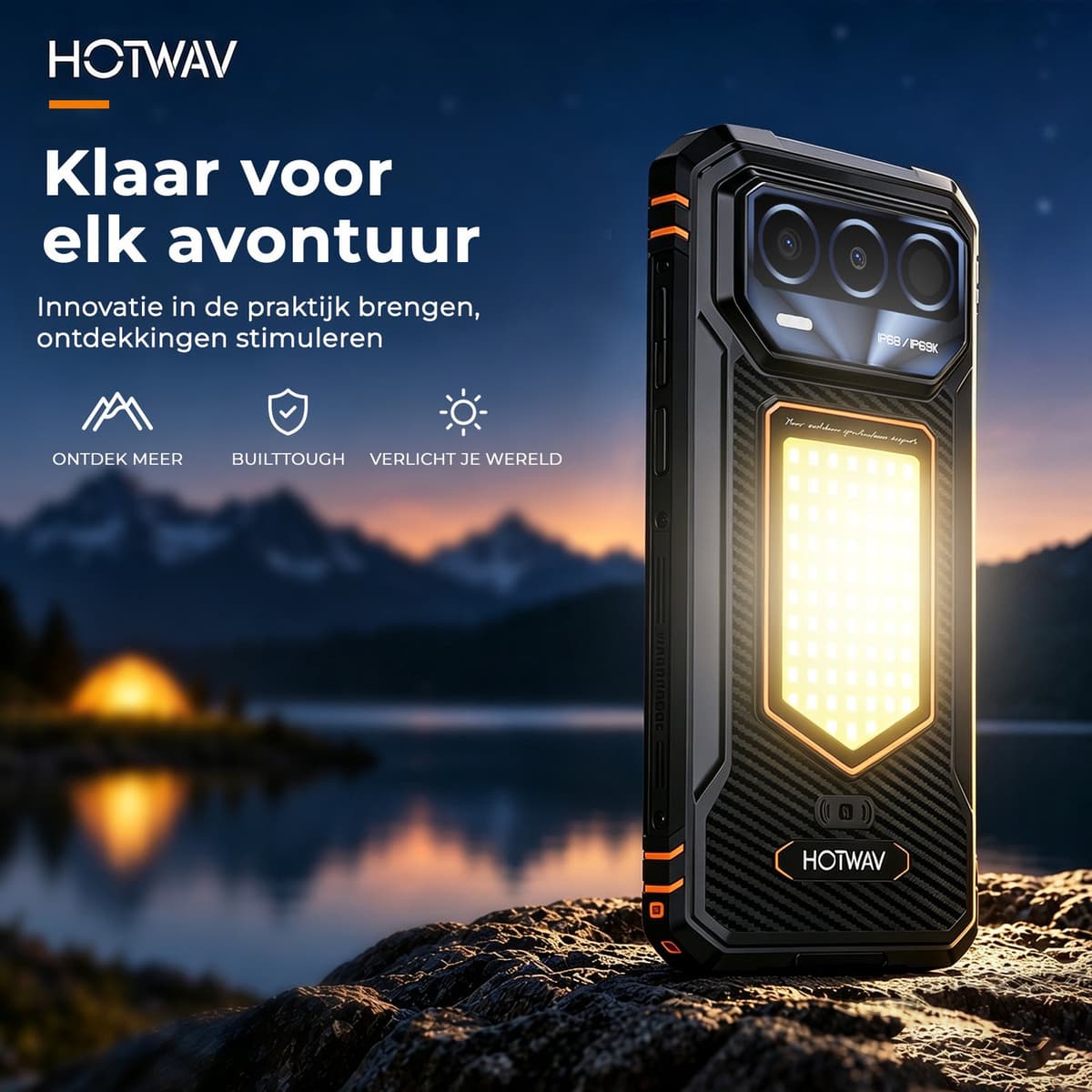 HOTWAV T8 Rugged Smartphone 4G – Android 16 – 12GB+128GB – 120Hz Display – 6200mAh Batterij – IP68/IP69K – Campinglamp, NFC, Vingerafdruk, Gezichtsontgrendeling — afbeelding 1