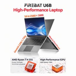 Firebat U6B Windows laptops - Gaming Lapto - 16 inch 2.5K IPS laptop - AMD Ryzen™ 7 H255 - 120Hz - 16GB DDR5 RAM - 512GB SSD - Windows 11 - Aluminium bovenklep - Stevige behuizing - Draagbaar — thumbnail 3