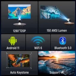 Mini Beamer - 150 ANSI Lumen Wifi6 Bluetooth 5.0 - 1280 x 720 Resolutie - LCD - Draagbaar - Thuisbioscoop — thumbnail 3