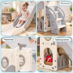 Glijbaan Voor 1-3 Jaar, Binnen- & Buitenglijbaan Jaar, Vrijstaande Glijbaan met Opbergruimte & Speeltelescopen, Tuinglijbaan, Kinderspeelplaats, Grijs-Wit, Module 1PCS — thumbnail 3