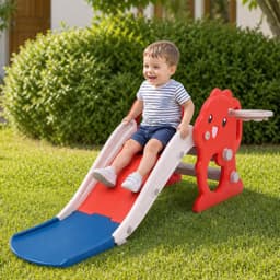 Glijbaan voor kinderen, opvouwbare kinderglijbaan klein met basketbalmand, rood — thumbnail 3