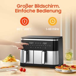 Hete Lucht Friteuse - Dubbele Mand - Gezond Koken - Sync Finish Dual Cook - 11 Liter XXL - Zwart — thumbnail 5