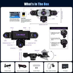Dashcam voor auto - Zwart - 3,2 inch IPS-scherm - 1080p Full HD met 5 Camera's en Nachtzicht - Voor Veiliger Rijden — thumbnail 3