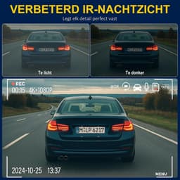 Dashcam voor auto - Zwart - 3.16 inch scherm - 3-Lenzen 4K+1080P met Nachtzicht en G-Sensor - Voor Personenauto's — thumbnail 4