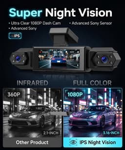 Dashcam voor auto - Zwart - 7 x 14 x 10 cm - 4 Camera's met 1080P Nachtzicht en 360 Graden Bewaking — thumbnail 5