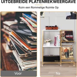 LP Opbergsysteem - Platenspeler Meubel met LP Kast - Vinyl Opbergsysteem - Lichtbruin - ‎‎70cm x 30cm x 81cm — thumbnail 4