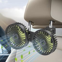 Dubbele Kop Autoventilator, Verstelbare 360 Graden Draaibaar 12 Volt Voertuig Stille Koelventilator, 3 Snelheden Achterbank Autoventilator voor Kinderen, Honden, Bestelwagen, SUV, Camper, Boot — thumbnail 1