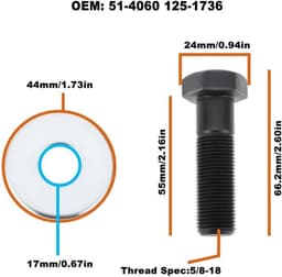 3 stks Grasmaaier Blade Schroeven 5/8-18x55mm voor Toro Exmark ZX4800 — thumbnail 3