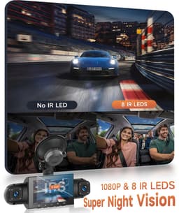 SnelShoppen - Dash Camera 360° 4-kanaals dashcam auto FHD 1080p met 4 camera's voor, achter, links en rechts, 3 inch met IR-nachtzicht, 24H parkeermon — thumbnail 3