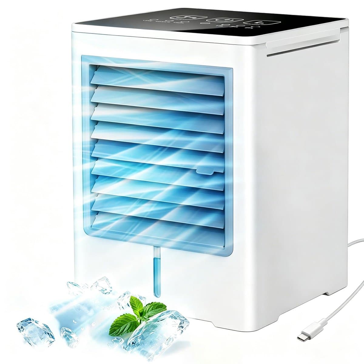 Draagbare Mini Luchtkoeler 3-in-1 – USB Verdampingskoeler met Waterreservoir 470 ml – Persoonlijke Aircooler met 3 Snelheden, Timer en Touchscreen — afbeelding 1