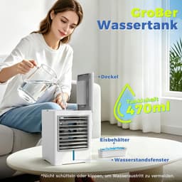 Draagbare Mini Luchtkoeler 3-in-1 – USB Verdampingskoeler met Waterreservoir 470 ml – Persoonlijke Aircooler met 3 Snelheden, Timer en Touchscreen — thumbnail 2