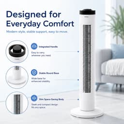 House Of Atelier - Torenventilator - Staande Ventilator - Luchtkoeler - 3 Verstelbare Standen - 60 Watt - 79 cm Hoog - Wit — thumbnail 4