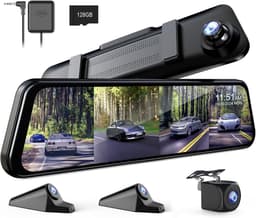 SnelShoppen - 360° 4-kanaals spiegel dashcam met losse camera's voor auto, 12 inch touchscreen, 4×FHD 1080P, nachtzicht, GPS, parkeerbewaking, 128GB g — thumbnail 1