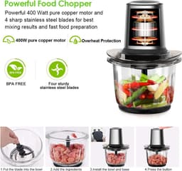 Elektrische Hakmolen - Keukenmachine Universal - Snel Ingrediënten Snijden - 4 Roestvrij Staal Messen - 1.5L Glazen Kom - Multicolor — thumbnail 5